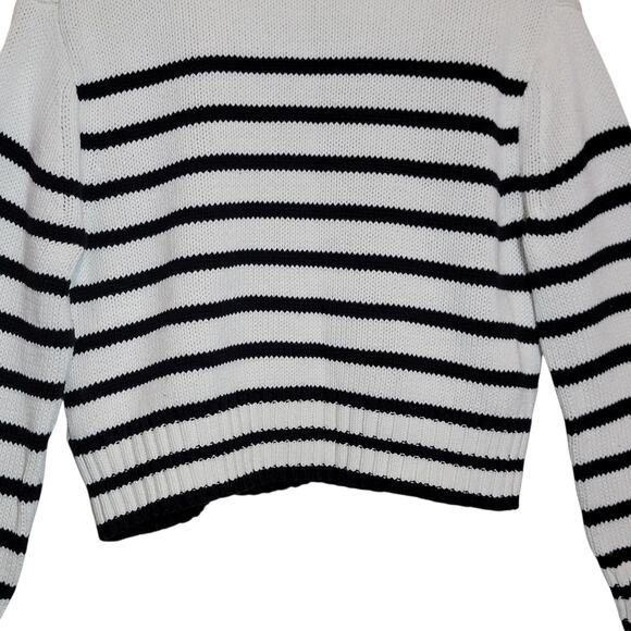 J. Crew Heritage Cotton Rollneck Stripe Sweater Black White M Casual Preppy - Picture 9 of 13